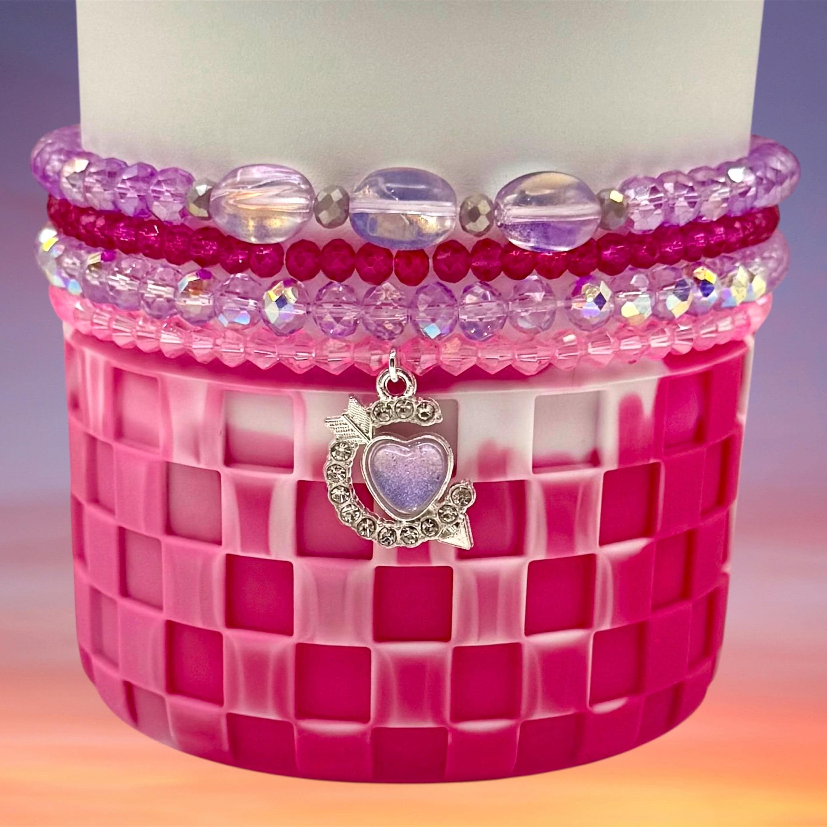 Tumbler Bracelet Stack, Valentines Day, Pink and Purple