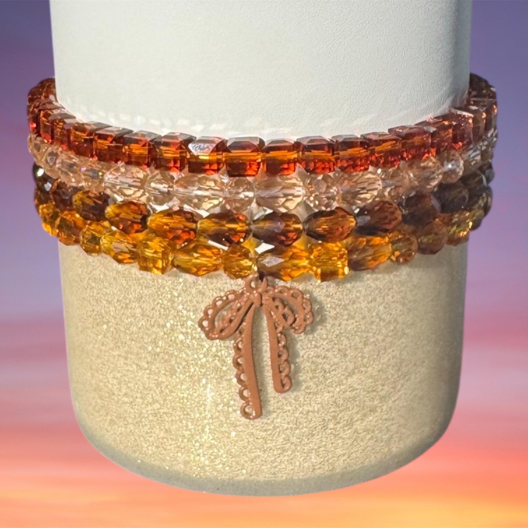 Tumbler Bracelet Stack, Brown and Amber