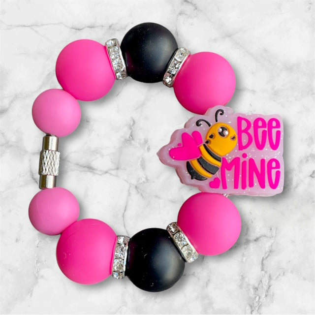 Handle Charm, Valentines Day, Pink and Black Bee Mine