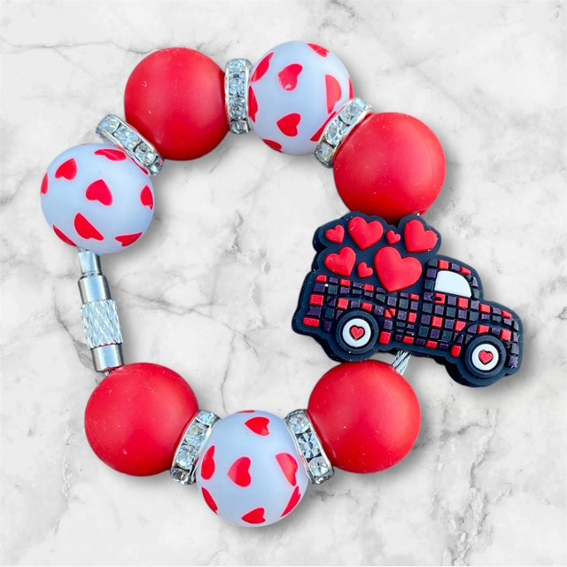 Handle Charm, Valentines Day, Red Truck and Hearts